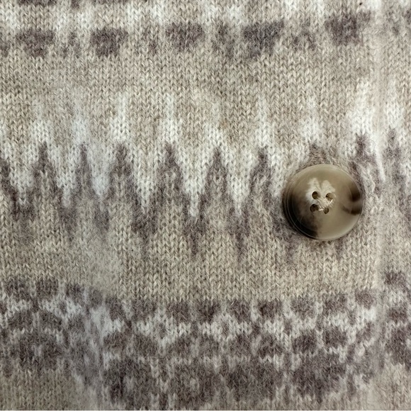 EUC White + Warren Warm Neutral Cashmere Fair Isle Cardigan Sweater Tan Cream M - Picture 6 of 8